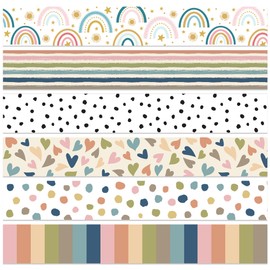 Boho Bulletin Border Classroom Bulletin Board Stickers Colorful Boho Heart Rainbow Polka Dot Border Decorations for Classroom School Office Boards Decoration, 82.7 Ft in Total