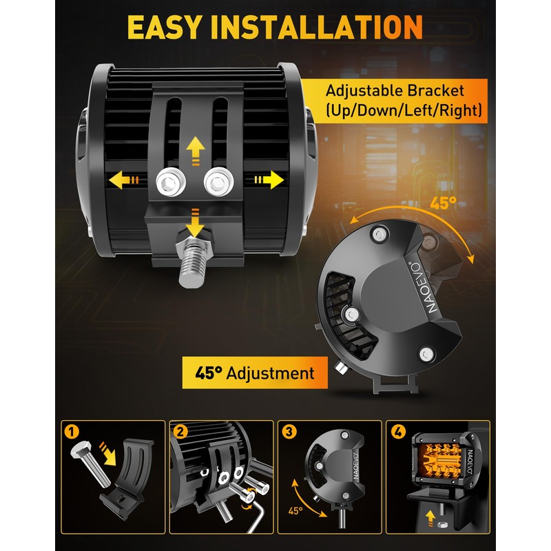 NAOEVO 4 Inch LED Pod Lights, Spot Flood Amber LED