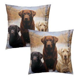 Granbey 2 PCS Collection Labrador Retrievers Pillow Set Three Dogs Pillow Case Cotton Black White Brown Dogs Throw Pillows Covers Dog Throw Pillows Home Decorative for Sofa Dog Pillow Set 18x18”
