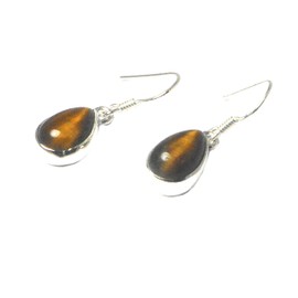 Art Gecko 925 Sterling Silver Tiger Eye Drop Earrings, Sterling Silver, Tigers Eye