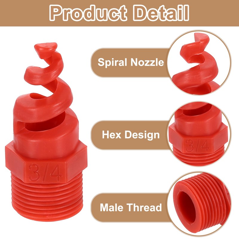 sourcing map 6Pcs Spiral Cone Nozzles, 3/4" Male PP Plastic