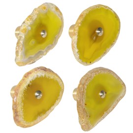 TUMBEELLUWA Natural Yellow Agate Slice Cabinet Knobs, Set of 4 Decorative Drawer Pull Handles for Dresser Wardrobe Cupboard