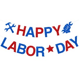PTFNY Glitter Happy Labor Day Banner Patriotic Decorations for Party Celebration Holiday Labor Day Party Garland Decoration Supplies
