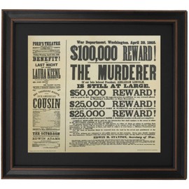 Framed Reward Poster for Lincoln's Assassin & Ford Theater Program. History Buff Gift for History Buffs