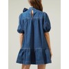 EZAPINE Womens Denim Dress Flowy Mock Neck Ruffle Short Sleeve