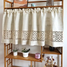 choicehot Crocheted Lace Short Curtains, Bistro Curtain, Country House Window Curtain, Kitchen Curtains, Vintage Cotton and Linen Curtains, Short Small Window H x W: 60 x 140 cm, 1 Piece