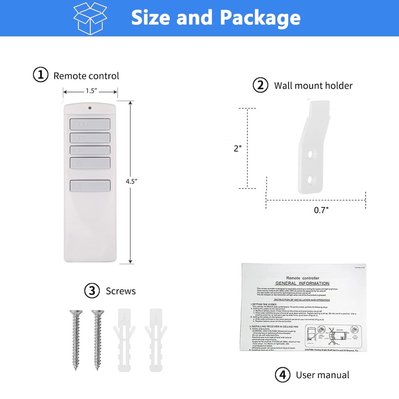 Replacement Remote for Harbor Breeze Ceiling Fan Remote Control, Compatible