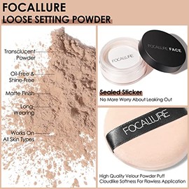 FOCALLURE Oil Control Loose Face Powder, Translucent Loose Setting Powder, Shine-Free, Matte Finish, Long-lasting & Lightweight Sets Foundation Makeup, Natural