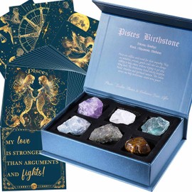 Faivykyd Pisces Birthday Crystals Gifts - w/50 Daily Affirmations Cards and 6 Healing Crystals Natural Stones, Positive Affirmations with Inspirational Quotes, Spiritual Gifts for Women