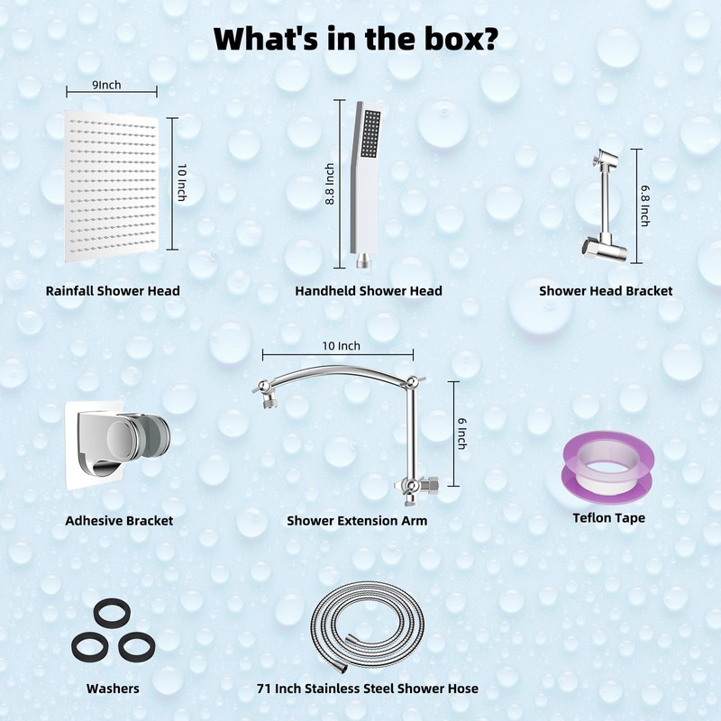 Hibbent All Metal 10' Rainfall Shower Head, Square Shower Head