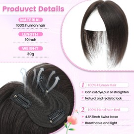 YAMI Hair Toppers for Women Fluffy Human Hair Topper 10inch Handmade Swiss Base Hairpieces 360° Cover Hairloss (Dark Brown)