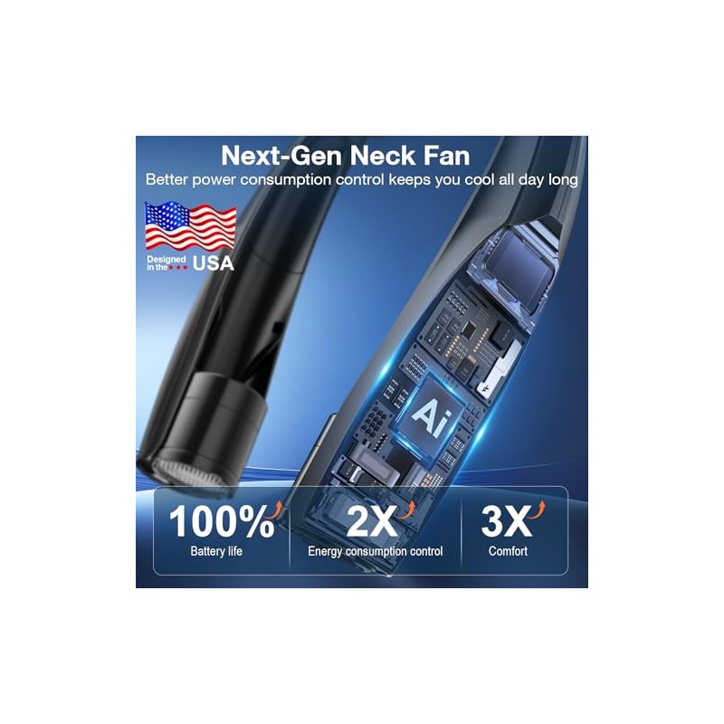 Elrerue Portable Neck Fan - 6 Speeds Rechargeable Hands-Free Cooling
