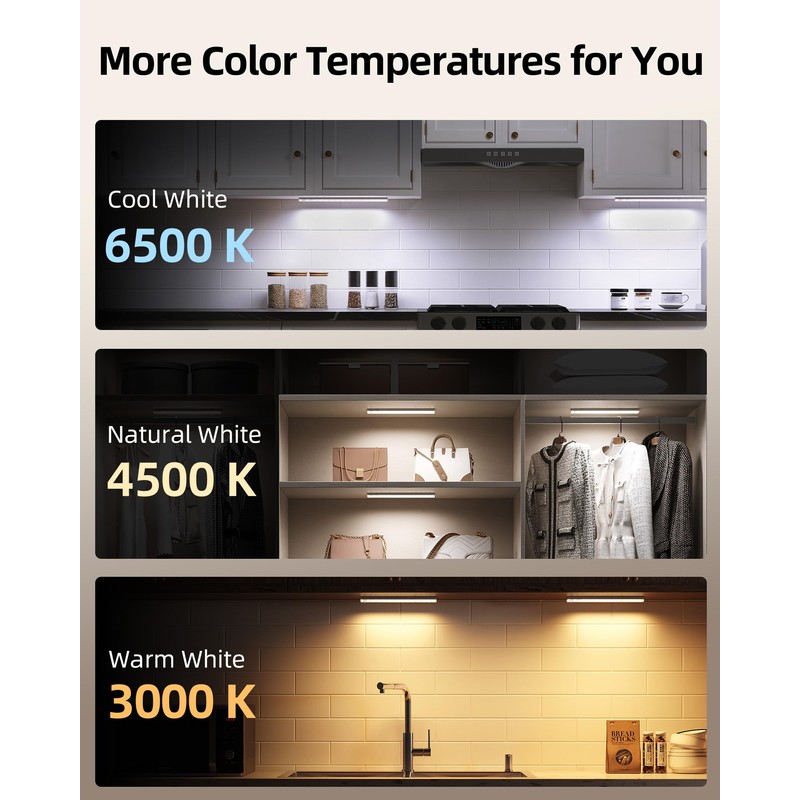EZVALO 6-Pack Under Cabinet Lighting with Charging Station, 2000mAh Rechargeable