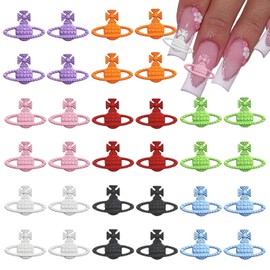 32 PCS KAWS Planet Nail Charms for Acrylic Nails Y2K 3D Metal Cute Colored Alloy Saturn Charms for Nails Gems Art Jewels Supplies for DIY Flat Back Manicure Accessories
