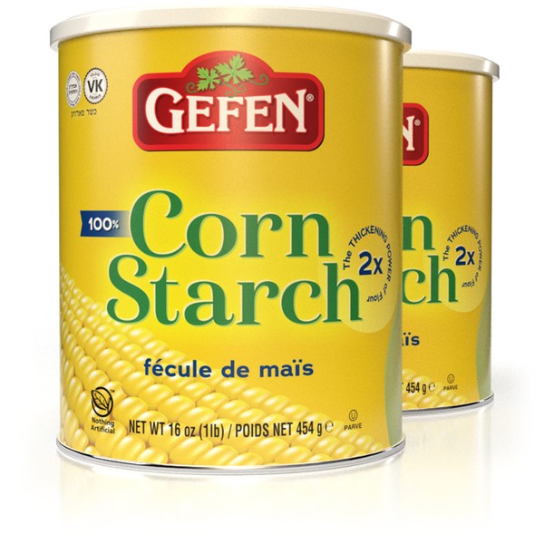 Gefen Corn Starch 100% Pure, 454g (Pack of 2) Resealable Lid, Gluten Free Thickener, Just One Ingredient