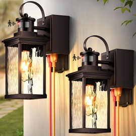 OPAXIS Outdoor House Lights Wall Mount with GFCI Outlet, Oil-Rubbed Bronze with Gold Trim Farmhouse Exterior Lighting Fixtures for Porch, Garage, 100% Aluminum Anti-Rust Front Door Light Motion Sensor