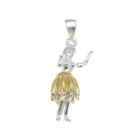 Arthur's Jewelry 925 Sterling silver Hawaiian hula girl dancer movable yellow gold plated two tone pendant small