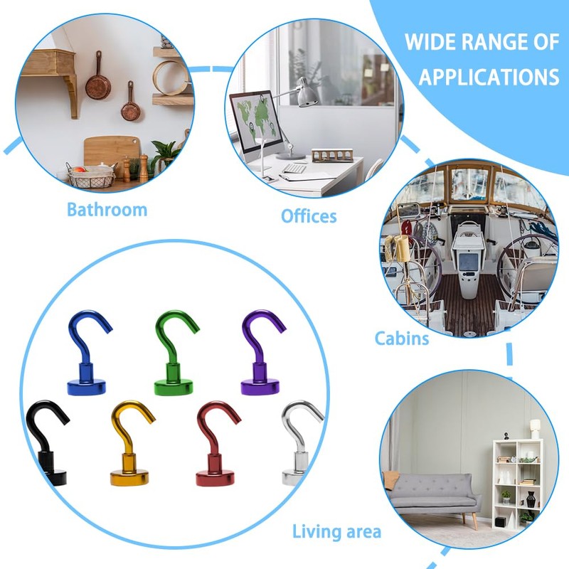 Bofanze 14 Pieces Magnetic Hooks Multicoloured Magnetic Hooks Extra Strong