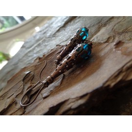 ⊹⊱✿ TÜRKIS BLAUES GLAS & LANGE KUPFER PERLKAPPE ✿⊰⊹ einmalige Vintage Ohrringe in blau, türkis, antik