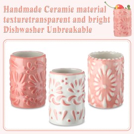 Roshtia 3 Pcs Talavera Shot Glasses Tequila Shot Glasses Ceramic Mexican Drinking Glasses 2 Oz Decorative Shot Glasses with Heavy Base for Bachelorette Party Western Themed Party Fiesta Supplies