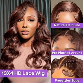 HUIWANYAN Chocolate Brown Bob Wig Human Hair 13x4 HD Lace Front Wigs Human Hair Pre Plucked 14 Inch 180% Density Glueless Wig Short Bob Wigs for Black Women Body Wave Brown Lace Frontal Wig Human Hair