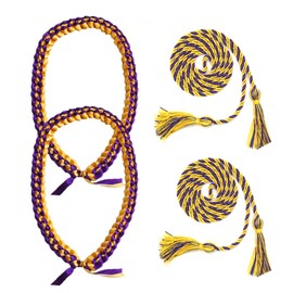 WUEURU 2Pcs Graduation Lei,Ribbon Lei Necklace for 2025 Graduation Parties with Tassel Adjustable Graduates Leis for Graduation Gifts,Grads Parties Decorations（Purple Gold）
