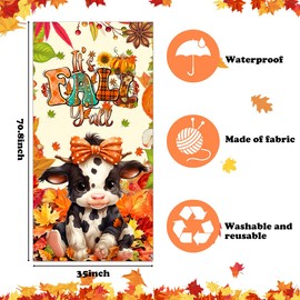 Fall Thanksgiving Door Decorations It's Fall Y'all Banner Autumn Farm Cartoon Cow Door Cover for Home Front Porch Decor Thanksgiving Party Supplies Indoor/Outdoor 70"x 35"