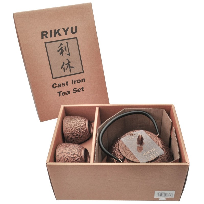 RIKYU RKTS508CP Cast Iron Tea Pot Tea Set Pine Copper,