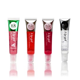 NK lip gloss gel 15ml Vitamin E, Shiny, Nourishes, Watermelon, Strawberry, Cherry and Clear flavoured by Nicka K (Multi Pack Of 4).