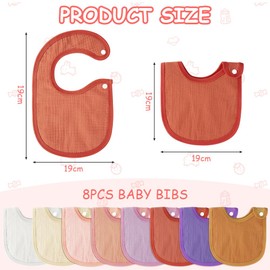 Aolso 8PCS Muslin Baby Drooling Bibs, Baby Bibs for Infants Girls & Boys, Baby Bandana Drool Bibs Cotton, Waterproof Cotton Baby Bibs, 6 Absorbent Layers Muslin Bibs for Drooling and Teething
