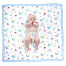 Muslin Baby Blanket, 6-Layer Cuddly Blanket, Cotton, 110 x 110 cm, Wrap Blanket, Newborn Girl, Boy Soft Blanket for Bath, Towel, Children's