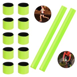URAQT Reflector Strips, 12 Pcs Reflective Snap Band, Highly Reflective Wearable Wrist/Ankle Bands, Snap Safety Armbands for Cycling, Running, Adults, Children (Green)