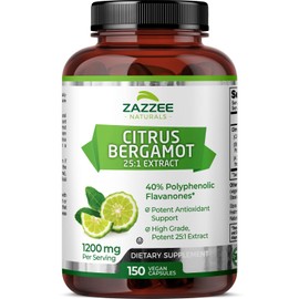 Zazzee Extra Strength Citrus Bergamot 25:1 Extract, 1200 mg per, 40% Polyphenolic Flavanones, 150 Vegan Capsules, Concentrated and Standardized 25X Potency, Non-GMO and All-Natural, Made in The USA