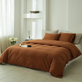 FALUCA 100% Washed Cotton Duvet Cover Set King Size 3 Pieces (1 Duvet Cover 104"x92", 2 Pillow Shams) Breathable Durable Soft Comfy Bedding Set for All Season (Dark Orange, King)