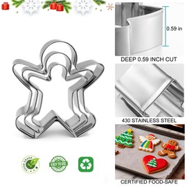 Christmas Cookie Cutters Set - 18 Pieces 6 Shapes - Gingerbread Man, Christmas Tree, Snowflake, Angel, Heart, Five Star - Stainless Steel Metal Biscuit Molds for Winter Holiday Baking Food Party Decor