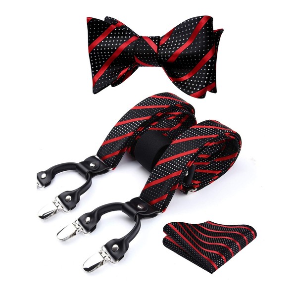 HISDERN Suspenders and Bow Tie for Men Classic Stripe Self