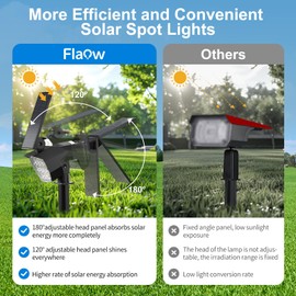 Flaow Solar Spot Lights Outdoor Waterproof IP67, 6 Pack - 50 LED Adjustable Solar Powered Landscape Spotlight with 3 Lighting Modes, Stake Light for Outside Yard Lawn Pathway Tree