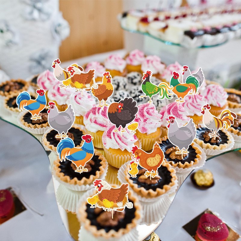 Yoyuspy Chicken Birthday Party Decorations - 36PCS Chicken Cupcake Toppers