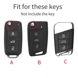 ontto Car Key Case Remote Control Cover for VW Golf Polo Passat Tiguan Skoda Fabia Octavia Seat Leon Altea ABS Key Case Key Cover Key Protection Case 3 Button Carbon Fibre Black A
