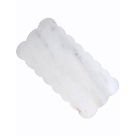 EXCHUES Natural Marble Tray, 12 x 6 inches Serving Board, Bathroom Organizers and Storage, Scallop Stone Present for Home Kitchen Vanity Countertop Decor (Marble, White)