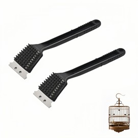 Wogerplu 2pcs 2 in 1 Birdcage Brush, Stainless Steel Scraper with Wire Brush Head,Bird Cage Cleaning Accessories