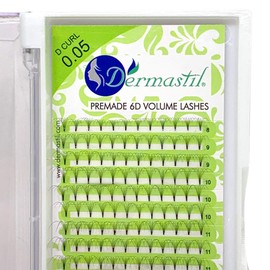 Dermastil 6D Premade Handmade Volume Eyelashes, D Curl, Thickness 0.05 mm, Ready Fan without Knots for Eyelash Extension, PBT, Vegan, 16 Strips Box (14 mm)