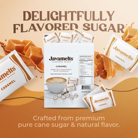 Javamelts Caramel Flavored Sugar Packets | Pure Cane Sugar for Baking, Coffee Syrup Substitute, Cocktails, Tea | Non GMO, Non Dairy, Gluten Free, Kosher | 200 Bulk Sugar Packets