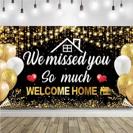 SUMECHCustom Welcome Home Decorations - Elegant 'Welcome Home' Glitter Banner with Gold Pennant Flag Bunting, Ideal Party Backdrop in Stylish Black Gold Theme