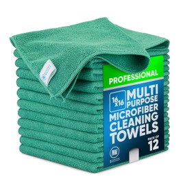 MW Pro Microfiber Cleaning Cloth | Green (12 Pack) | Size 16" x 16" | All Purpose Microfiber Towels - Clean, Dust, Polish, Scrub, Absorbent