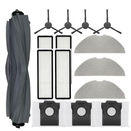 Accessories Kits For Mova S10 Plus : S10 Plus Robot Vacuum 15 pcs Replacement parts, 1 main brush, 4 filters, 4 side brushes, 3 mop pads, and 4 dust bags