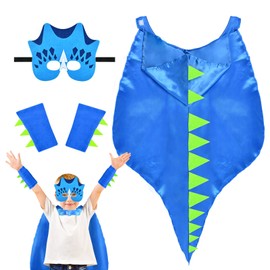 TTDCQQID Dinosaur Costume Children, Dragon Costume Children, Dino Costume, Dinosaur Cape Costume, Dinosaur Cape with Hat, Cosplay Costume Dinosaur Cape with Dino Mask and Sleeves (Dark Blue)
