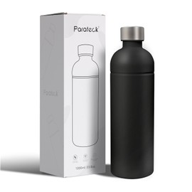 Parateck 18/8 Stainless Steel Bottle for Sodastream DUO, E-DUO, 1L Carbonating Bottle, BPA Free, Sparkling Water Bottle, Dishwasher Safe (Black)