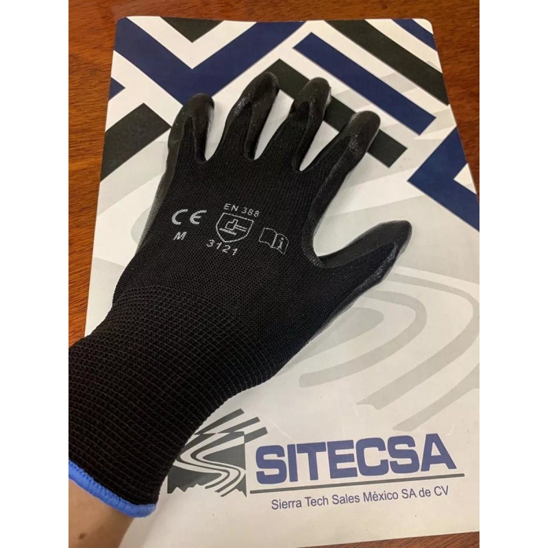 TAC Guantes Nylon Negro Con Palma Nitrilo Negro Sólid 1