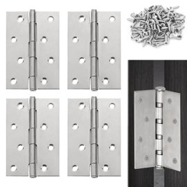 Musiook Internal Door Hinges 4 Inch, 4 PCS 8 Hole Door Hinge, Stainless Steel Hinges for Wood, Heavy Duty Butt Hinge with 32 Screws, Ideal for Doors, Windows, Closets, and Furniture, Silver